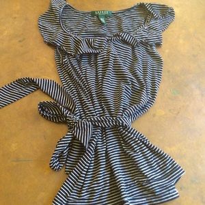 Ralph Lauren Petite striped tie belt top NWOT